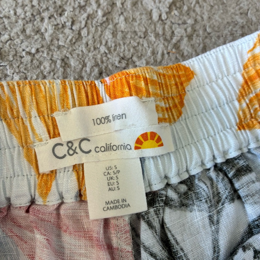 C&C California Wide Leg 100% Linen Pants Floral Design Women’s Size Small - Picture 4 of 10